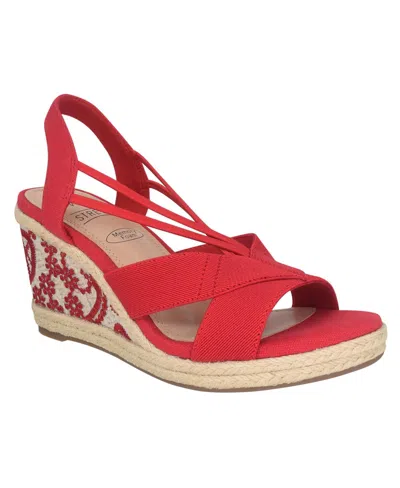 Impo Women's Tiyasa Embroidered Platform Wedge Sandals In Classic Red