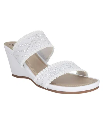 Impo Women's Verbena Embellished Stretch Wedge Sandals In White