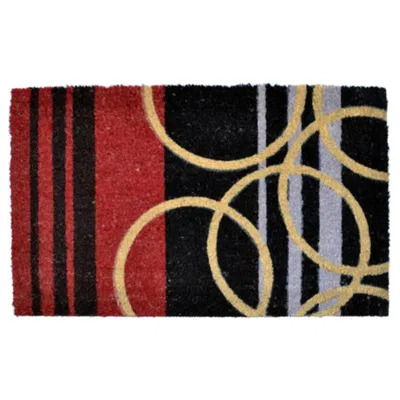 Imports Decor Abstract Stripes & Rings Coir Door Mat, Coconut Fiber Doormat With Non-slip Pvc Backing, Indoor Outd