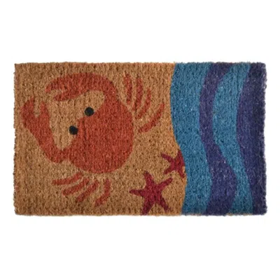 Imports Decor Beach Crab Coir Doormat, Coconut Fiber Door Mat With Ocean Wave & Starfish Design For Indoor Outdoor In Multi