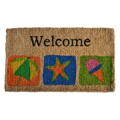 Imports Decor Beach Theme Welcome Coir Doormat, Coconut Fiber Door Mat With Starfish Umbrella Design For Indoor Ou In Brown