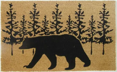 Imports Decor Bear Silhouette Coir Door Mat, Rustic Forest Wildlife Coconut Fiber Doormat With Non-slip Pvc Backin In Multi
