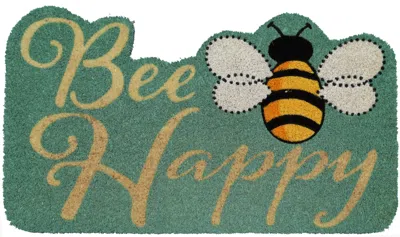 Imports Decor Bee Happy Coir Door Mat, Cute Bee Quote Coconut Fiber Doormat With Non-slip Pvc Backing, Decorative 