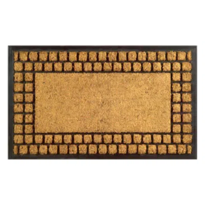 Imports Decor Checker Border Coir Door Mat, Non-slip Rubber Backed Outdoor Entryway Rug, Durable Dirt Scraper Welc In Brown