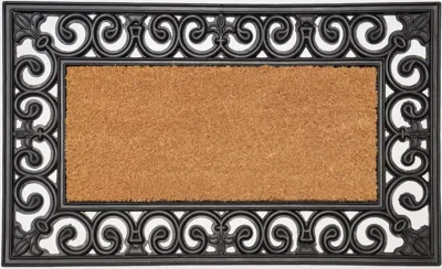 Imports Decor Country Rectangle Coir Door Mat, Non-slip Rubber Backed Outdoor Entryway Rug, Durable Dirt Scraper W
