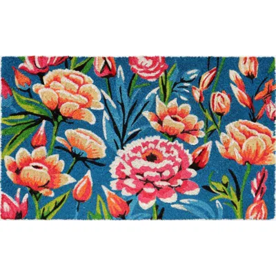Imports Decor Dahlia Floral Coir Door Mat, Vibrant Flower Coconut Fiber Doormat With Non-slip Pvc Backing, Decorat In Multi