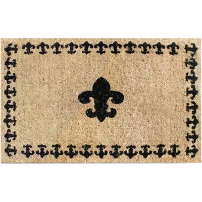 Imports Decor Fleur De Lis Coir Door Mat With Border, Handwoven Printed Outdoor Entry Mat With Anti-slip Backing