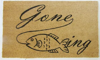 Imports Decor Gone Fishing Coir Door Mat, Funny Fishing Theme Coconut Fiber Doormat With Non-slip Pvc Backing, Ind