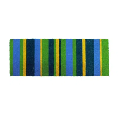 Imports Decor Green Striped Coir Door Mat, Coconut Fiber Doormat With Non-slip Pvc Backing, Indoor Outdoor Entranc In Multi