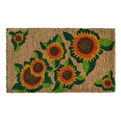 Imports Decor Happy Sunflowers Coir Doormat, Handwoven Coconut Fiber Door Mat With Floral Pattern For Indoor Outdo In Multi