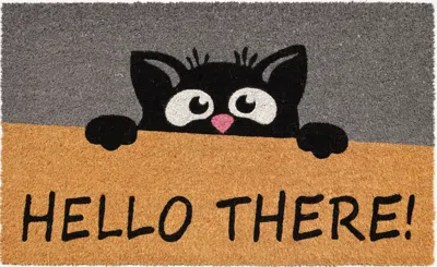 Imports Decor Hello There Cat Coir Door Mat, Cute Black Cat Coconut Fiber Doormat With Non-slip Pvc Backing, Funny