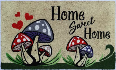 Imports Decor Home Sweet Home Mushroom Coir Door Mat, Cute Floral Mushroom Coconut Fiber Doormat With Non-slip Pvc