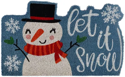 Imports Decor Let It Snow Coir Door Mat, Snowman Winter Coconut Fiber Doormat With Non-slip Pvc Backing, Christmas