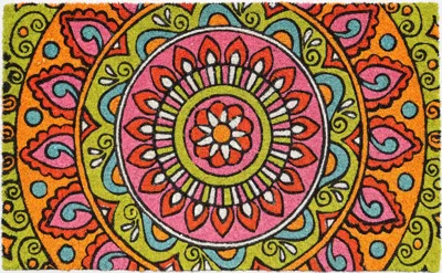 Imports Decor Mandala Coir Door Mat, Colorful Boho Pattern Coconut Fiber Doormat With Non-slip Pvc Backing, Decora In Multi