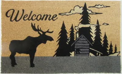 Imports Decor Moose Silhouette Coir Door Mat, Rustic Cabin Forest Coconut Fiber Doormat With Non-slip Pvc Backing, In Multi