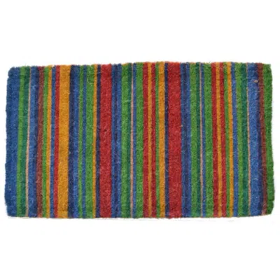 Imports Decor Multicolor Striped Coir Door Mat, Handwoven Outdoor Entry Mat With Anti-slip Backing