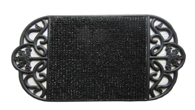Imports Decor Oval Rubber Door Mat With Turf Center - Non-slip Wrought Iron Design Entryway Mat For Indoor Outdoor