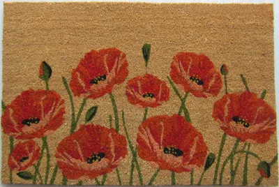 Imports Decor Poppy Flower Coir Door Mat, Red Floral Garden Coconut Fiber Doormat With Non-slip Pvc Backing, Indoo In Brown