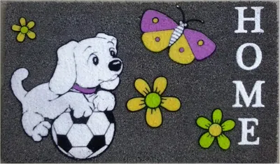 Imports Decor Soccer Dog Coir Door Mat, Cute Puppy With Soccer Ball Coconut Fiber Doormat, Non-slip Pvc Backing In