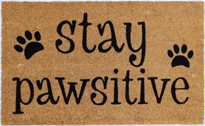 Imports Decor Stay Pawsitive Dog Coir Door Mat, Funny Pet Lover Coconut Fiber Doormat With Paw Print Design, Non-s