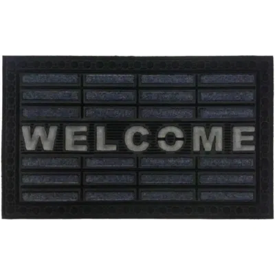 Imports Decor Synthetic Welcome Door Mat, 18" X 30", Grey In Black
