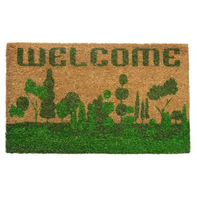 Imports Decor Welcome Nature Coir Door Mat, Green Landscape Coconut Fiber Doormat With Non-slip Pvc Backing, Indoo