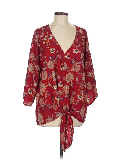 Pre-owned Impressions 3/4 Sleeve Blouse In Burgundy