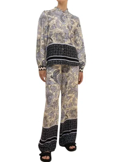 Imprevu Border Print Wide Leg Pants In Cream/mauve/black In Multi