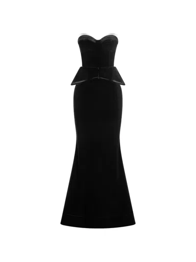 Imroska 23 Tuxedos Strapless Peplum Maxi Dress In Black