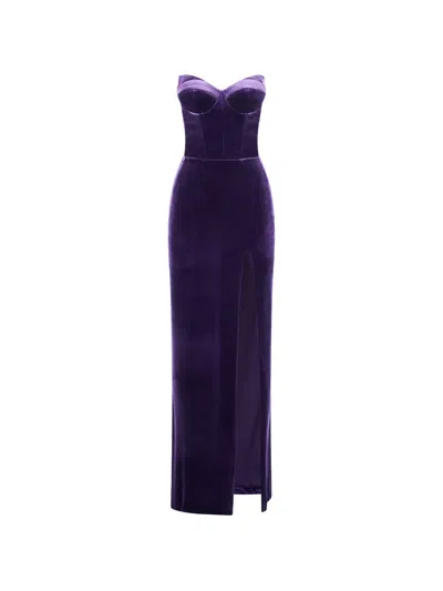 Imroska 24 Split Strapless Maxi Dress In Purple