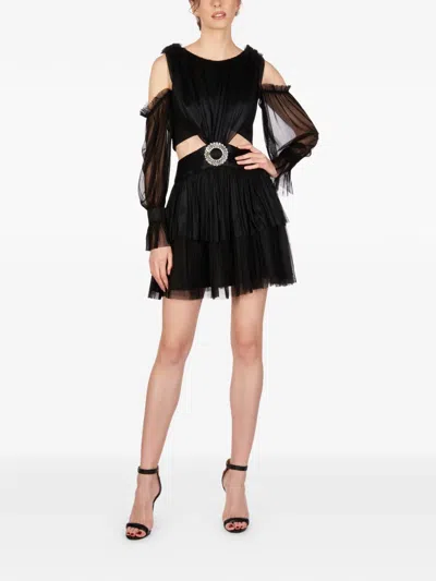 Imroska 28 Metallic Daisy Cut-out Embellished Mini Dress In Black