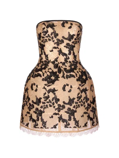 Imroska 29 Lace Strapless Mini Dress In Neutral