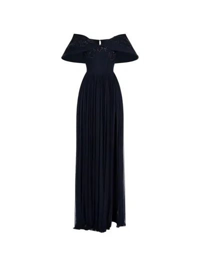 Imroska Ale Beaded Off-shoulder Maxi Dress In Blue