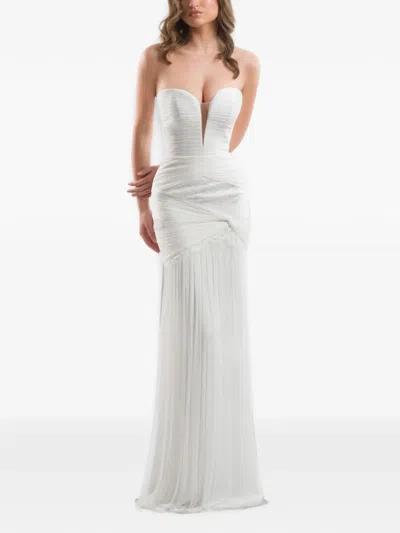 Imroska Forest Plissé Lace-panelled Maxi Dress In White
