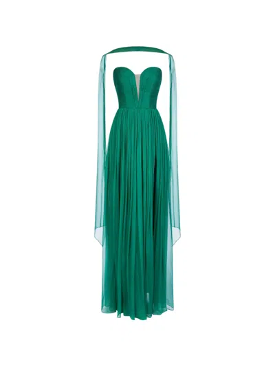 Imroska Iris Pin Strapless Maxi Dress In Green