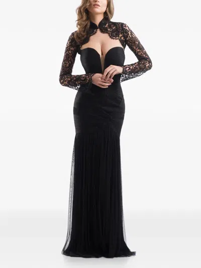 Imroska Lace-panelled Ruched Maxi Dress In Black