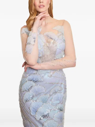 Imroska Maria Calla Beaded Maxi Dress In Blue