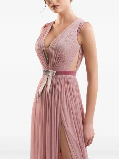 Imroska Pandora 18 Plissé-effect Bow-detail Maxi Dress In Pink