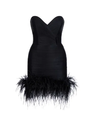 Imroska Paris Feather-detail Strapless Mini Dress In Black