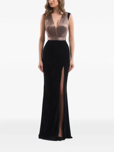 Imroska Plissé-effect Side-slit Maxi Dress In Black