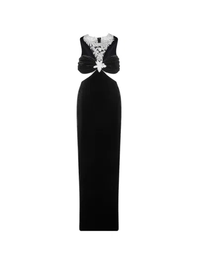 Imroska Queen Cleopatra Cut-out Embellished Maxi Dress In Black