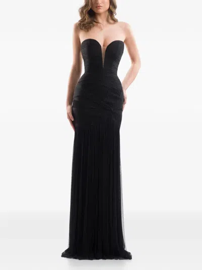 Imroska Ruched Lace-panel Gown In Multi