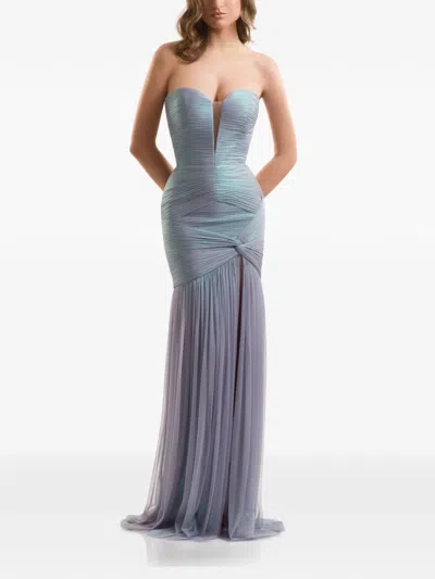 Imroska Ruched Slit-detail Dress In Blue