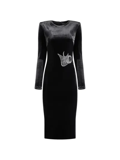 Imroska Self Portrait Cocktail Embellishment Cut-out Midi Dress In Black