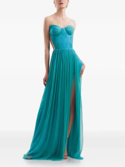 Imroska Strapless Pleated Dress In Blue