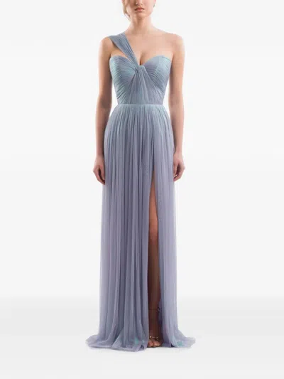Imroska Sweet 19 One-shoulder Pleated Maxi Dress In Purple