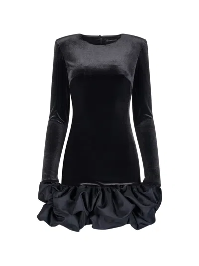 Imroska Velvet Ruffled Mini Dress In Black