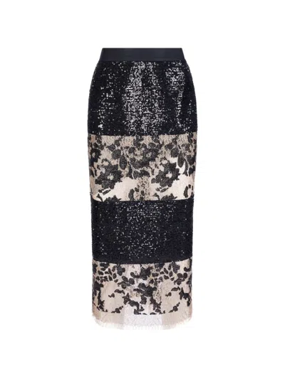 Imroska Zebra Dune Sequin-embellished Floral Midi Skirt In Black