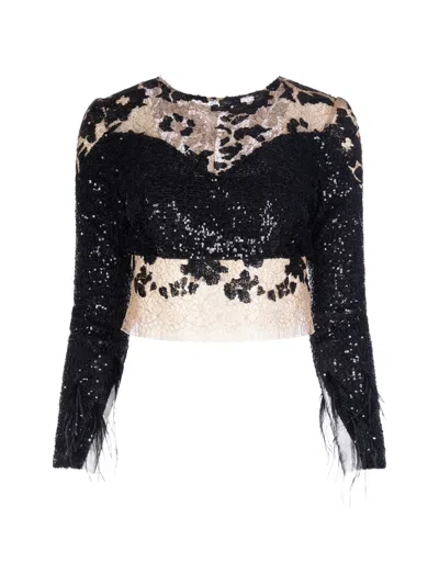 Imroska Zebra Dune Sequin-embellished Lace Blouse In Black