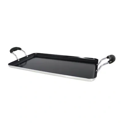 Imusa 10in Aluminum Black Ceramic Double Burner Griddle With Cool Touch Handles, Black